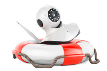 Internet Protocol camera with lifebelt, 3D rendering