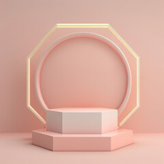 Pink background with empty podium for modern concept design