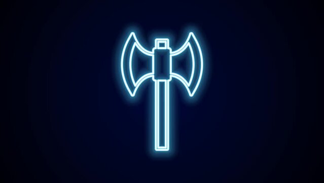 Glowing neon line Medieval poleaxe icon isolated on black background. 4K Video motion graphic animation