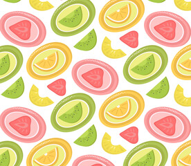  pattern different  Daifuku mochi with strawberry, orange, pineapple, kiwi  on isolated background