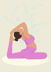 Pregnant woman doing prenatal yoga. Cute vector illustration in flat style