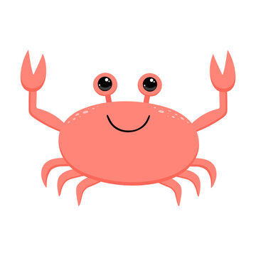 Cute cartoon crab. Smiling sea character. An inhabitant of the underwater world. Isolated element on white background. Vector illustration.
