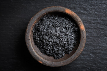Himalayan black rock salt in bowl
