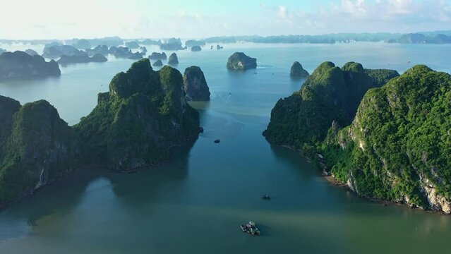 Aerial view of Vietnam at Halong bay and blue sky