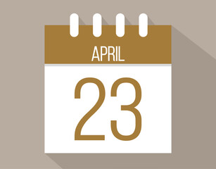 23 April calendar page. Vector icon of calendar page for April days. Brown color with shadow effect