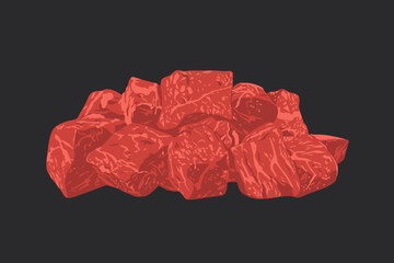 Pile of beef cubes isolated vector illustration