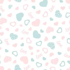 Deurstickers seamless pattern valentino day on white background pink and blue hearts  © Aida