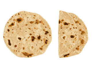 Traditional Indian Food Chapati The Phooli Roti, Fulka, Indian Bread, Flatbread, Flat Bread, Chapathi, Wheaten Flat Bread, Chapatti or Chappathi Vector eps 10. Perfect for wallpaper or design elements