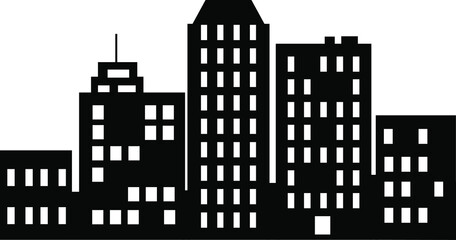 Obraz premium City buildings silhouette different construction vector illustrations isolated on white background. Black in flat silhouettes of skyscrapers and low-rise buildings. Architectural constructions set