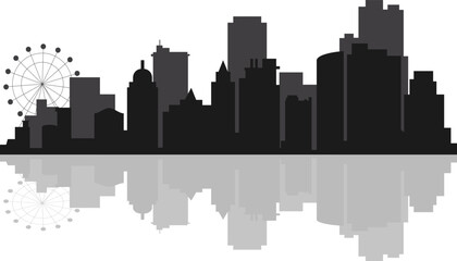 Silhouette city skyline vector illustration with reflection stock