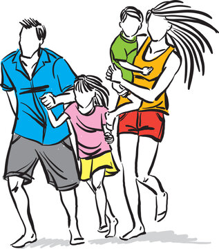 happy family at the beach together vacation summer time vector illustration
