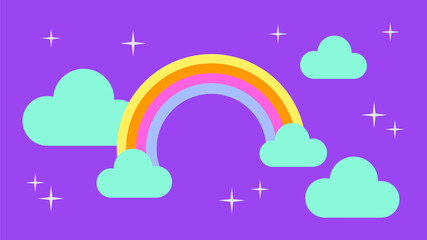 cute kindergarten retro rainbow sky background