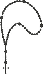 Rosary beads silhouette. Prayer jewelry for meditation. Catholic chaplet with a cross. Religion symbol. 