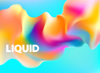 Colorful fluid 3D shapes. Abstract liquid gradient elements on blue background. - 555441199