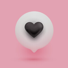 Black Love Chat with Heart Shape 3D Cartoon Style Render