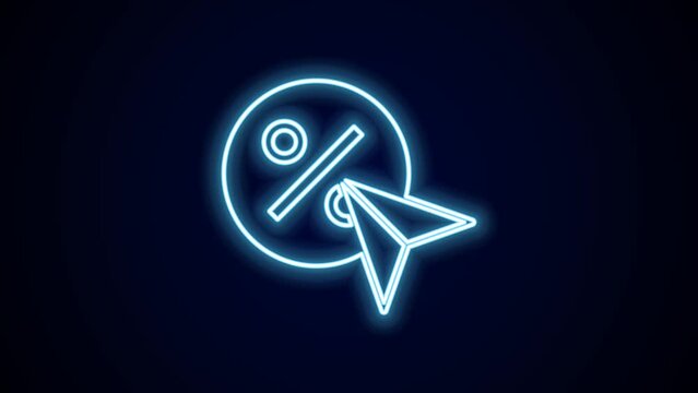 Glowing neon line Discount percent tag icon isolated on black background. Shopping tag sign. Special offer sign. Discount coupons symbol. 4K Video motion graphic animation