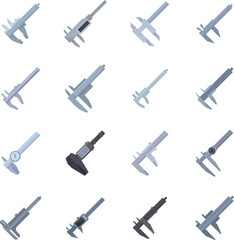 Calipers icons set flat vector. Calibrated trammel. Closeup calipers isolated