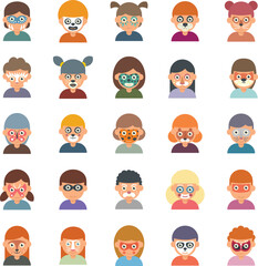 Face painting icons set flat vector. Paint kids make up. Birthday face painting isolated