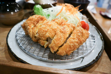 deep fried chicken, fried chicken with salad or Japanese fried chicken