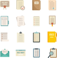 Standard icons set flat vector. Iso certified. Certificate quality isolated