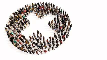 Concept or conceptual large gathering  of people forming a cross sign on white backround. A 3d illustration metaphor for medical care, assistance, emergency, doctor, pharmacy or  hospital