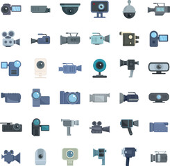 Camcorder icons set. Flat set of camcorder vector icons for web design isolated