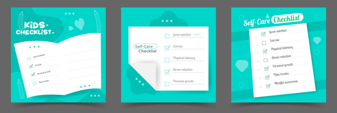Self care checklist background or task list or to do ideas for healthcare Notebook or square post or banner design