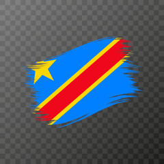 Democratic Republic of the Congo national flag. Grunge brush stroke. Vector illustration on transparent background.
