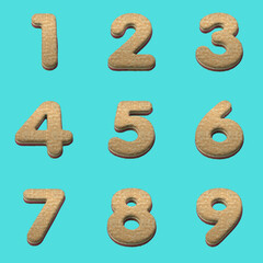 3D Render Set of Toast Font including Letters,  Numbers and Punctuation Marks