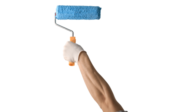 Painting walls, an industrial worker using a roller for renovating house. - Powered by Adobe