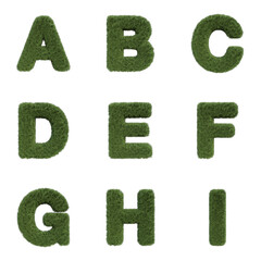 3D Render Set of Grass Font including Letters,  Numbers and Punctuation Marks