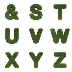 3D Render Set of Grass Font including Letters,  Numbers and Punctuation Marks
