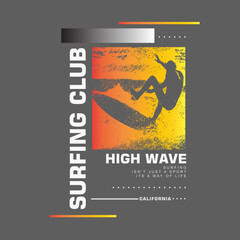 Surfing Club High Wave Typography Beach Surf Graphics Gradient Surfer Poster design T shirt graphic Print Vector