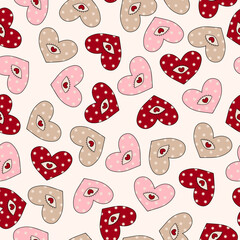 Groovy Retro Valentine's Day love and hearts vector seamless pattern, digital paper repeating background. Pink, magenta hearts Valentines day love paper