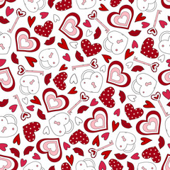 Groovy Retro Valentine's Day love and hearts vector seamless pattern, digital paper repeating background. Pink, magenta hearts Valentines day love paper for textile, fabric, wrapping, stationery