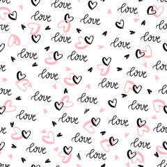 Groovy Retro Valentine's Day love and hearts vector seamless pattern, digital paper repeating background. Pink, magenta hearts Valentines day love paper for textile, fabric, wrapping