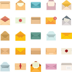 Envelope icons set flat vector. Blank mail. Postal card template isolated