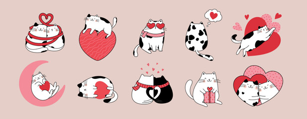 Set of cute cats in love. Vector design concept for Valentine's day