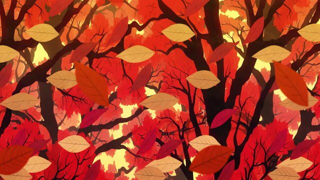 Abstract autumn background with falling leaves looped background