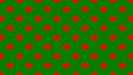 pattern of red maple leaves on a green background. template for application to the surface. Banner for insertion into site.