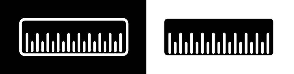 Ruler illustration on white and black background. Meter, cm, mm equipment icon.