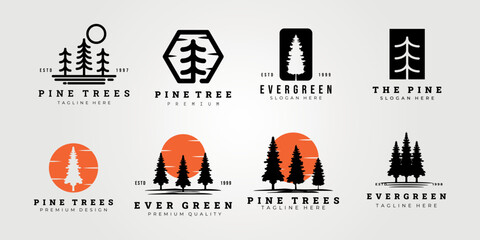 set bundle pine, cedar, cypress logo vector illustration design, icon, minimalist logo, brand, background
