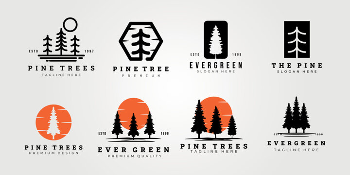 set bundle pine, cedar, cypress logo vector illustration design, icon, minimalist logo, brand, background