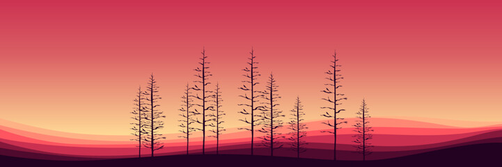 pine tree silhouette landscape vector illustration good for wallpaper, background, banner, backdrop, halloween and design template	