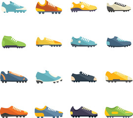 Football boots icons set flat vector. Soccer boot. Sport uniform isolated
