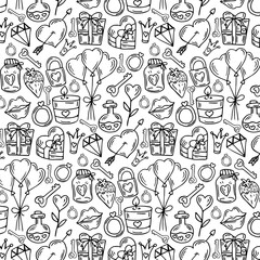 Seamless doodle love pattern.Vector deisgn background