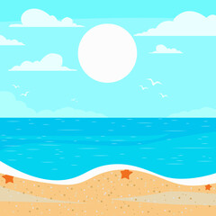Fototapeta na wymiar Beach landscape, outdoor recreation, sea, vector illustration