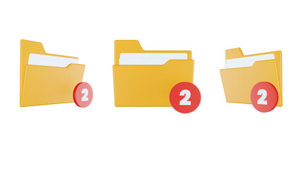 3d render folder two icon with orange file folder and red two