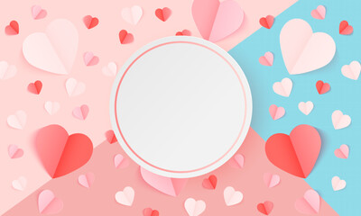 Fototapeta na wymiar Happy Valentines Day Background with a heart shape papercut concept. Vector symbols of love for Happy Women's, Mother's, Valentine's Day, and birthday greeting card designs.