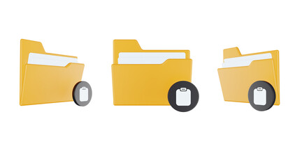 3d render folder paste icon with orange file folder and black paste